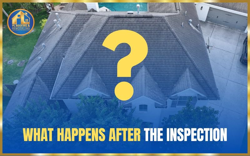 Aerial view of a Houston-area shingle roof with a question mark — what happens after the inspection