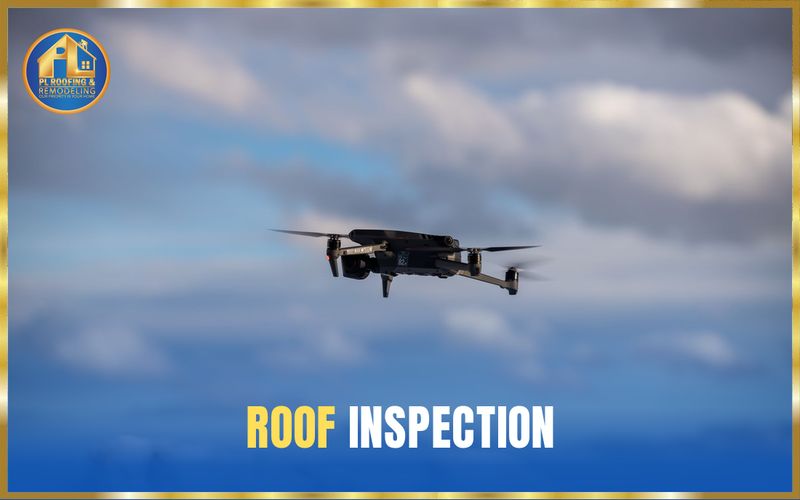 Inspection drone in flight against a dramatic cloudy sky — roof inspection
