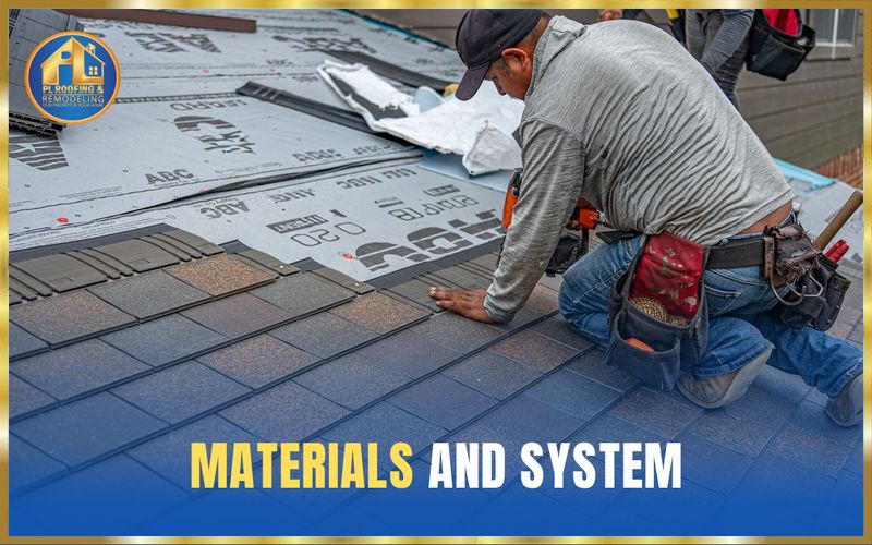 Roofer laying out an architectural shingle color blend across the roof — materials and system